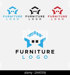 Blaue und schwarze Farbe Möbel Logo.Minimal Logo-Design. Stock Vektor
