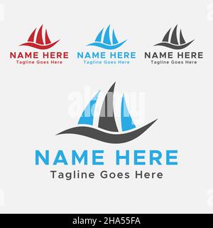 Blau und Schwarz Farbe Segelboot Logo.Kreatives Yacht Boot Logo Design. Stock Vektor