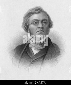 Antike Gravur von William Makepeace Thackeray um 1870 von Henry Bryan Hall (New York). William Makepeace Thackeray (1811-1863) war ein britischer Schriftsteller, Illustrator und bekannter Autor von Vanity Fair. QUELLE: ORIGINALGRAVUR Stockfoto