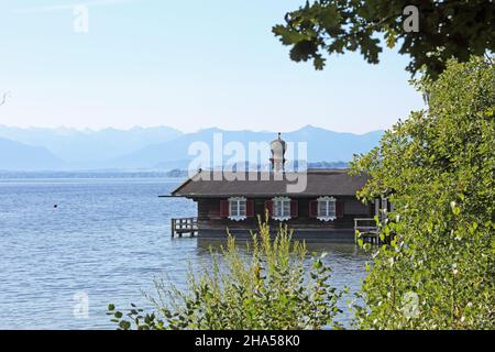 Bootshaus, Feldafing, Starnberger See, 5-Seen-Land, Oberbayern, Bayern, Deutschland Stockfoto