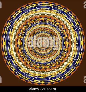 Afrikanischer Mandala-Print-Stoff, ethnisches Ornament mit adinkra-Symbolen. Handgemachte geometrische Elemente Design Ornament, bunte Afro-Textil Stock Vektor