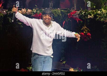 Chicago, USA. 09th Dez 2021. Ski Mask the Slump God (Stokeley Clevon Goulbourne) während des Juice WRLD Day 'Fighting Demons' Albums am 9. Dezember 2021 im United Center in Chicago, Illinois (Foto von Daniel DeSlover/Sipa USA) Quelle: SIPA USA/Alamy Live News Stockfoto