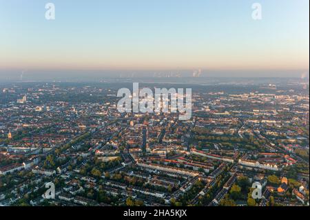 köln von oben - aufgenommen über Zeppelin am frühen Morgen kurz nach Sonnenaufgang. köln, Nordrhein-westfalen, deutschland Stockfoto