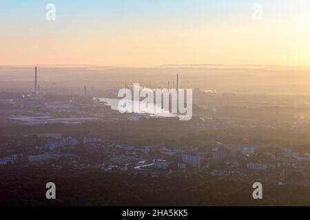 köln von oben über Zeppelin am frühen Morgen kurz nach Sonnenaufgang gefangen. köln, Nordrhein-westfalen, deutschland Stockfoto