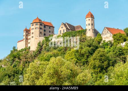 Blick auf Schloss Harburg im Sommer, Schwaben, Bayern, Deutschland Stockfoto