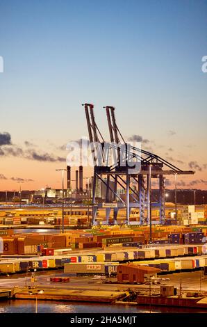 europa, skandinavien, finnland, helsinki, vuosaari, Hafen, Abend, Container Stockfoto