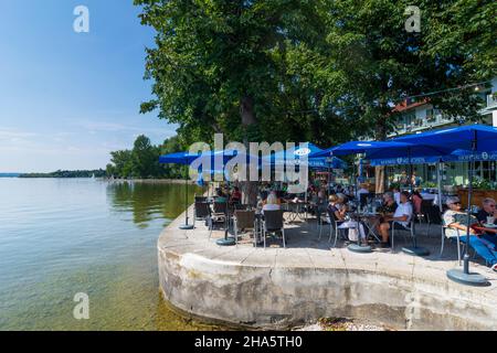 herrsching am ammersee,ammersee,Seepromenade,Restaurant,Biergarten in oberbayern,bayern,deutschland Stockfoto