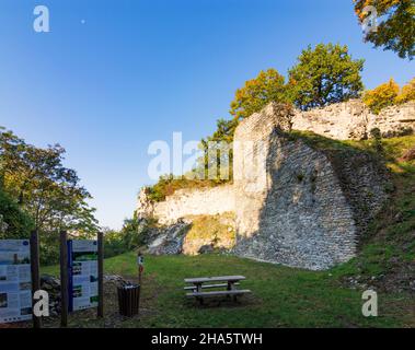 hainburg an der donau,Burgruine röthelstein in donau,niederösterreich / niederösterreich,österreich Stockfoto