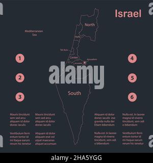 Infografiken Israel Kartenumriss, flaches Design, Farbe blau orange Vektor Stock Vektor