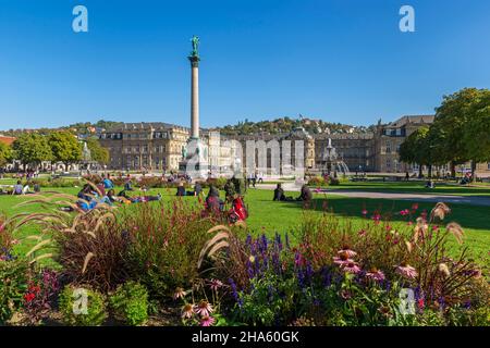 Die Jubiläumssäule ist eine Gedenkstätte, die anlässlich des 25th. Regierungsjubiläums und des 60th. Geburtstages von König wilhelm i. von württemberg von 1841 bis 1846 auf dem schloßplatz in stuttgart errichtet wurde.,stuttgart,baden-württemberg,deutschland Stockfoto