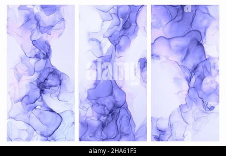 Farbe des Jahres 2022 sehr peri. Moderne Kunst. Abstrakt bunten Hintergrund, Tapete. Marmorstruktur. Flüssige Kunst für moderne Banner, ätherische Grafik Stockfoto