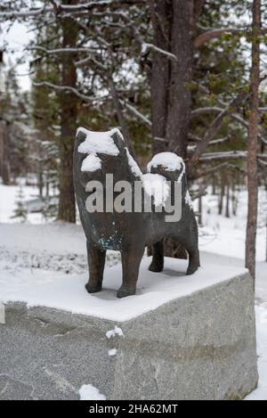 husky, Denkmal, hetta, enontekiö, lappland, finnland Stockfoto