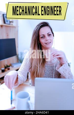 Schild mit dem Maschinenbauingenieur. Business Showcase Applied Engineering Discipline for Mechanical System Abstract Online-Filme ansehen, ansehen Stockfoto