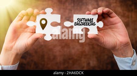 Inspiration zeigt Zeichen Software Engineering. Wort geschrieben über Programmentwicklung in systematischem quantifizierbarem Ansatz Geschäftsfrau finden Strategie für Stockfoto