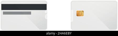 Realistische weiße Kredit-Debit-Karte Mockup zwei Seiten. Vektorgrafik Stock Vektor