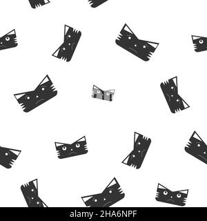 Muster des Gesichts der Katze oder des Tigers in einfarbiger schwarzer Farbe mit Emotionen. Symbol des Jahres 2022. Symbol. Isoliert auf weißem Hintergrund. Flache Vektorgrafik. Stock Vektor