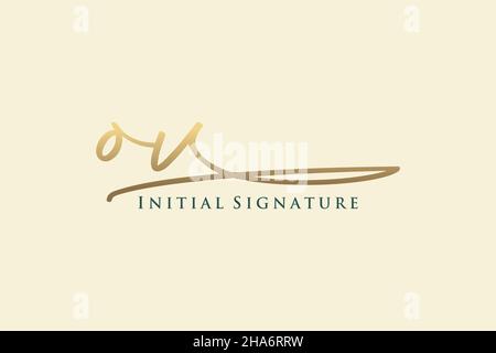 OV Letter Signature Logo Template Elegantes Design-Logo. Handgezeichnete Kalligraphie Schriftzug Vektor Illustration. Stock Vektor