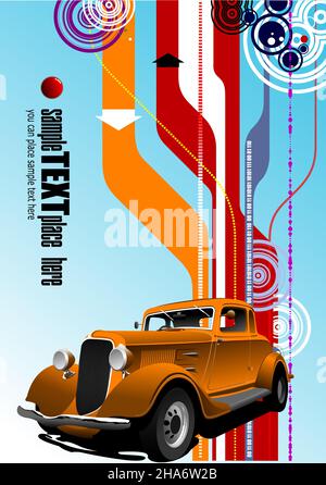 Abstrakter Hi-Tech-Hintergrund mit altem orangefarbenem Auto-Bild. vektorgrafik 3D Stock Vektor