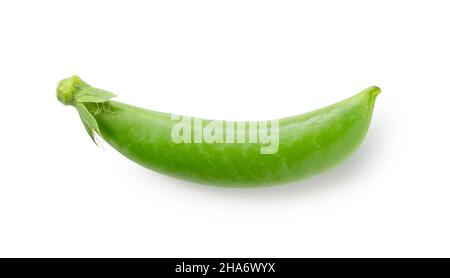 Schnappen Sie die Erbsen auf einem weißen Hintergrund. Blick von oben. Stockfoto