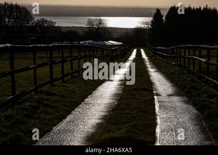 Straße zum Fluss und Ställe, Wald von Dean. VEREINIGTES KÖNIGREICH Stockfoto