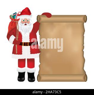 Weihnachtsmann halten altes Papier. vektor Stock Vektor
