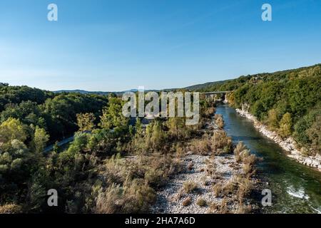 Blick von Viaduc de Vogüé, Frankreich Stockfoto