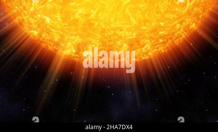 3D Darstellung einer detailreichen Sonne im Weltraum Stockfoto