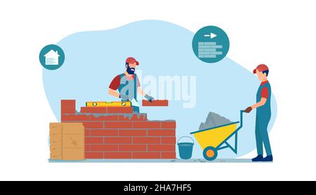 Vektor der Bauarbeiter zwei Männer bauen ein Haus Stock Vektor