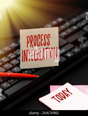 Integration von Texthandschriften. Wort für Konnektivität von Systemen Services und Informationen Zusammenfassung eine gute Restaurantbewertung eingeben, bestellen Stockfoto