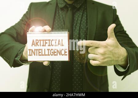 Hand schreiben Zeichen Künstliche Intelligenz. Business Showcase Maschinelle Kopie Kognitive Funktion wie Problemlösung Präsentation neuer Pläne und Ideen Stockfoto