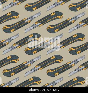 Vektor nahtloses Muster mit Schreibwarenmessern. Design mit Boxcuttern. Stock Vektor
