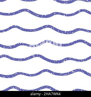 Vektor-Wellenlinien Muster Hintergrund. Nahtlos handgezeichneter Hintergrund perwinkle lila violett mit weißer Terrazzo-Textur. Ungleichmäßige Linienführung überall Stock Vektor