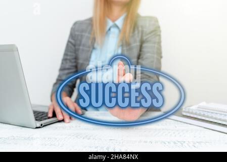 Schild mit erfolgreicher Anzeige. Geschäftsvorstellung Leistung Ziel Zweck Gutes oder schlechtes Ergebnis der Unternehmung Einführung des Unternehmens für Neueinstellungen Stockfoto