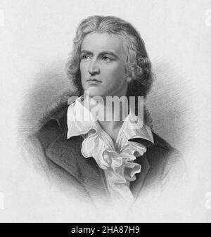 Antiker Kupferstich von Friedrich Schiller um 1870 von Henry Bryan Hall (New York). Johann Christoph Friedrich (von) Schiller (1759-1805) war ein deutscher Dramatiker, Dichter und Philosoph. QUELLE: ORIGINALGRAVUR Stockfoto