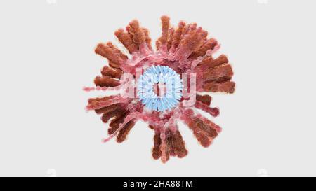 SARS-CoV-2 Coronavirus-Variante Omicron. Zelldelta und MU-Variante von Interesse(VOI),B.1.621,B.1.1.529,C.37.COVID 19 Delta plus,MU-Variante, mutiert Stockfoto