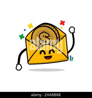 Empfangen Geld Benachrichtigung Konzept. Isoliert niedlichen Mail Cartoon Gesicht Vektor Illustration Stock Vektor