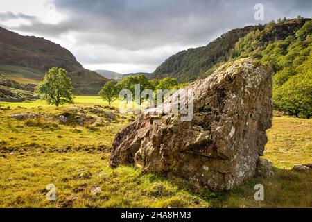 Großbritannien, Cumbria, Allerdale, Watendlath, Gletschergestein im Feld Stockfoto