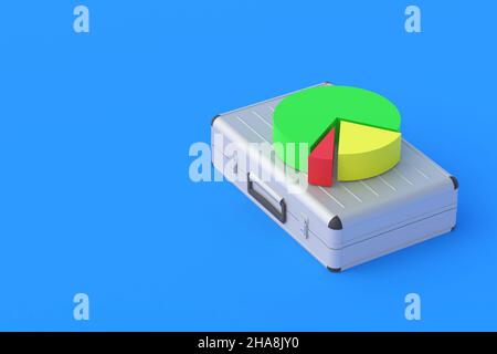 Tortendiagramm auf Metallkoffer. Analyse des Bankensystems. Marketingberechnungen. Ergebnisse der Finanzkontrolle, Prüfung. Repor für kommerzielle Aktivitäten Stockfoto