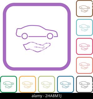 Car Services skizzieren einfache Symbole in farbigen abgerundeten quadratischen Rahmen auf weißem Hintergrund Stock Vektor