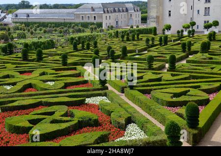 Die Gärten des Schlosses Villandry im Loiretal, Frankreich, sind ein Meisterwerk. Stockfoto