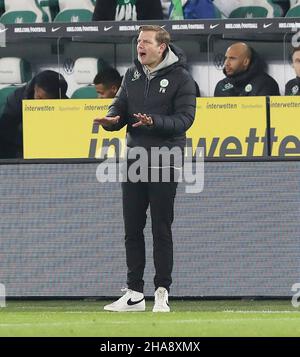 Wolfsburg, Deutschland. 11th Dez, 2021. firo 1st Bundesliga. 2021/2022 Fußball: Fuvuball: 11.12.2021 VfL Wolfsburg - VfB Stuttgart VfL-Trainer Florian Kohfeldt, Geste, Geste, Quelle: dpa/Alamy Live News Stockfoto