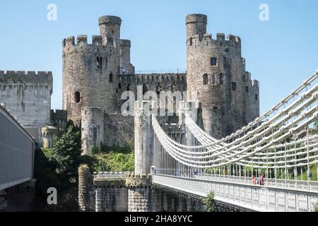 Conway,Conwy,Conwy Castle,Conway Castle,Burgmauern,Mauern,Küste,Küste,Markt,Stadt,Conwy County,Conway County,Nord,Wales,Walisisch,GB,Großbritannien,Großbritannien,Britisch,UK,Vereinigtes Königreich, Stockfoto