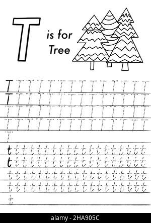 Arbeitsblatt zur ABC-Verfolgung von Weihnachten und Neujahr im Vorschulalter. Einfache pädagogische druckbare Spiel mit Färbung Bilder und Buchstaben. Kinder lernen Seiten. Stock Vektor