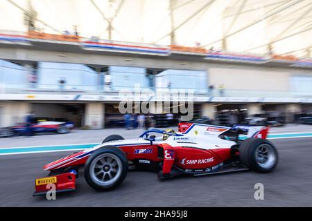 01 Shwartzman Robert (rus), Prema Racing, Dallara F2, Aktion während des Laufs 8th der FIA Formel 2 Meisterschaft 10 vom 12. Bis 2021. Dezember 2021 auf dem Yas Marina Circuit, auf Yas Island, Abu Dhabi - Foto: Sebastian Rozendaal/DPPI/LiveMedia Stockfoto