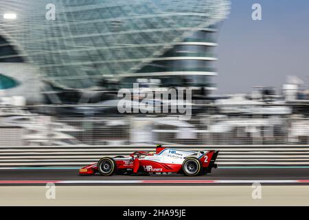 02 Piastri Oscar (aus), Prema Racing, Dallara F2, Aktion während des Laufs 8th der FIA Formel 2 Meisterschaft 2021 vom 10. Bis 12. Dezember 2021 auf dem Yas Marina Circuit, in Yas Island, Abu Dhabi - Foto: Diederik Van der Laan/DPPI/LiveMedia Stockfoto