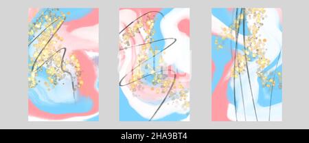 Set von Kunstwerken. Natürlicher Luxus abstrakt flüssige Kunst Malerei in Alkoholtinte. Stockfoto