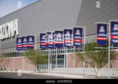 Arizona Wildcats NCAA Championship Banner für Golf (1992) Softball (1991 und 1992), Baseballspiele (1986), Synchronschwimmen (1981 und 1984 sind zu sehen Stockfoto