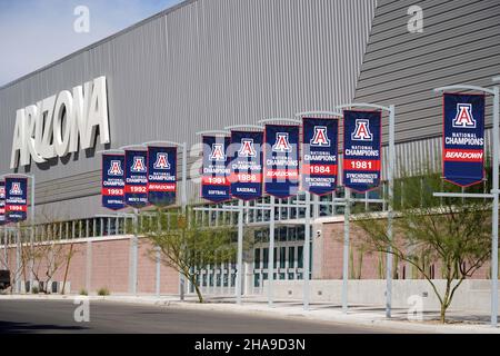 Arizona Wildcats NCAA Championship Banner für Golf (1992) Softball (1991 und 1992), Baseballspiele (1986), Synchronschwimmen (1981 und 1984 sind zu sehen Stockfoto