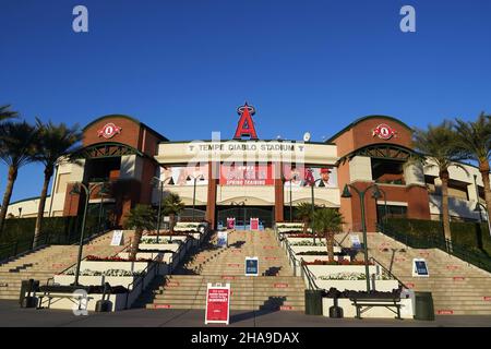 Eine allgemeine Ansicht des Tempe Diablo Stadions, Dienstag, 2. März 2021, in Tempe, Arizona. Der Komplex ist das Frühjahrstraining der Los Angeles Angels. Stockfoto