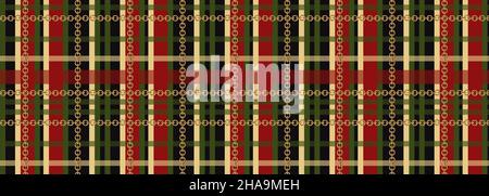 Weihnachten Muster Hintergrund. Grün Rote Streifen mit goldener Kette. Weihnachten festliches geometrisches Luxus-Design. Tapeten umwickeln. Abbildung Stockfoto